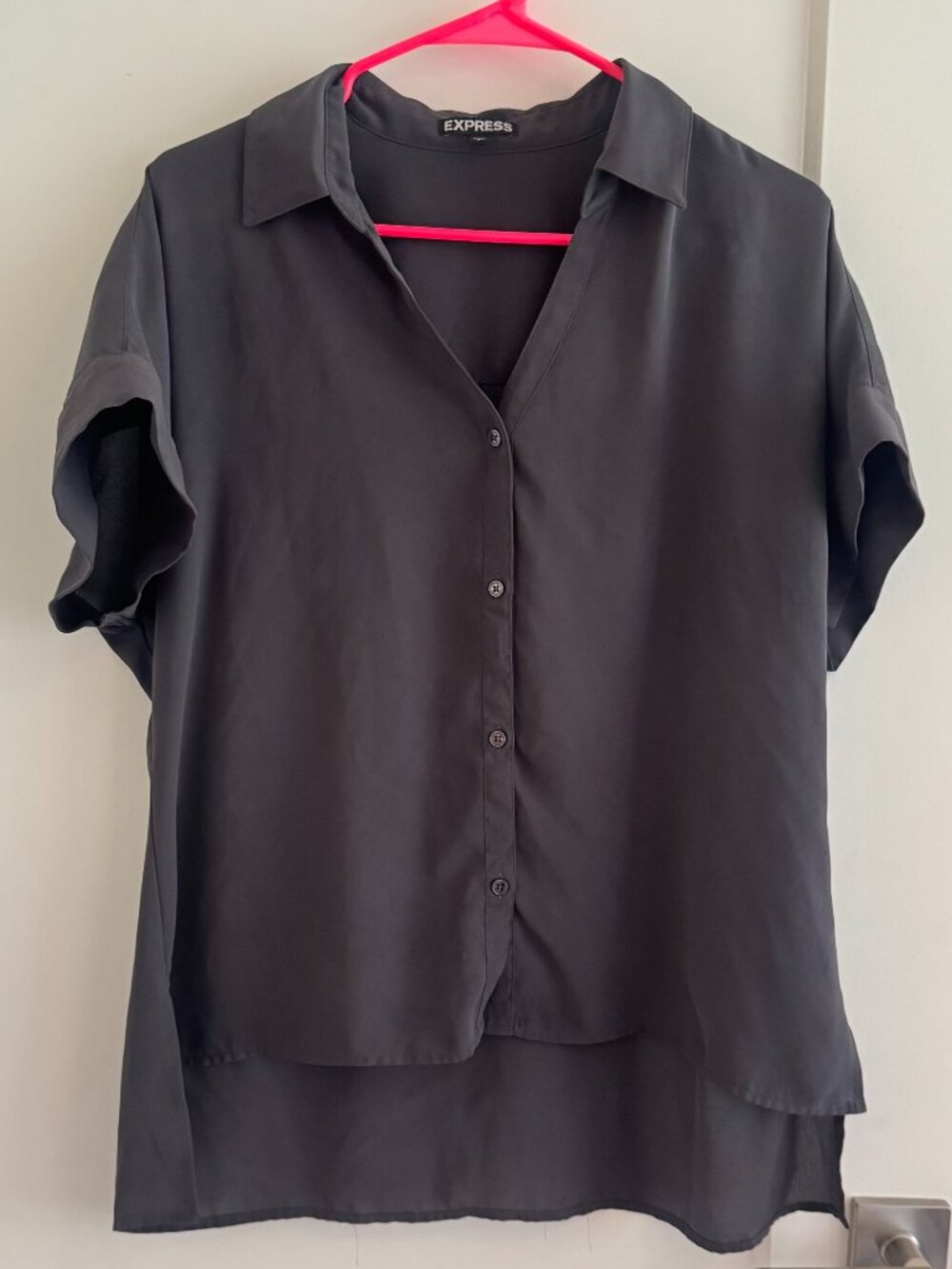 Express button up short sleeve shirt in dark green